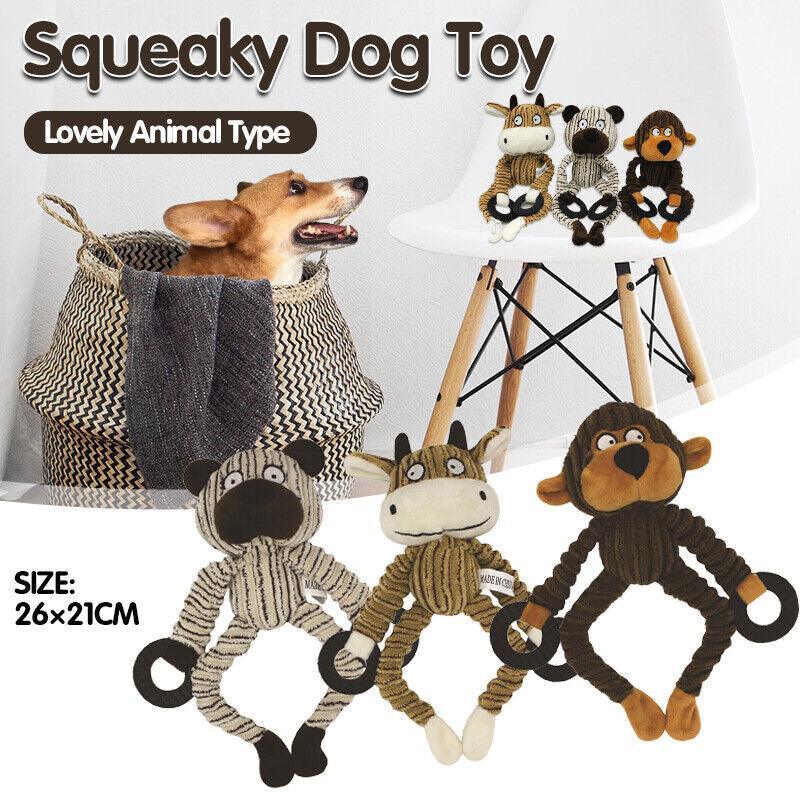 Unstuffed Plush Dog Puppy Pet Squeaker Toys Squeaky Funny Interactive Chew Toy-0