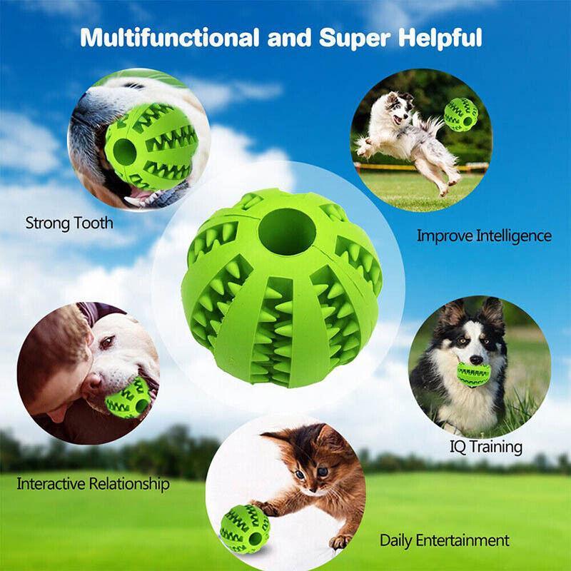 Dog Chew Toy Rubber Ball Treat Dispenser Dental Cleaning Training Play Ball-3