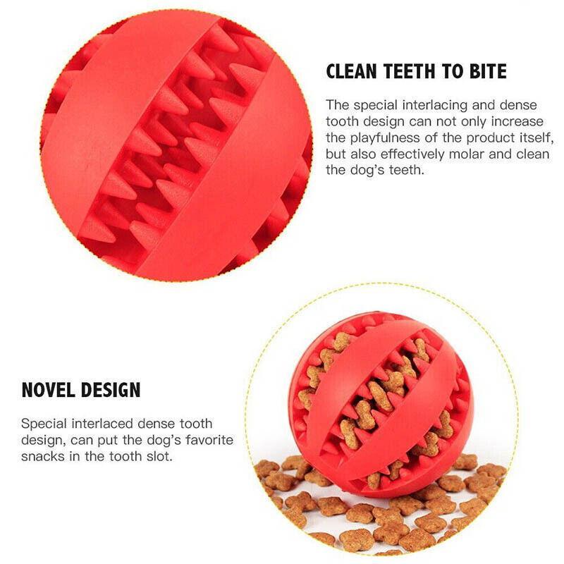 Dog Chew Toy Rubber Ball Treat Dispenser Dental Cleaning Training Play Ball-4