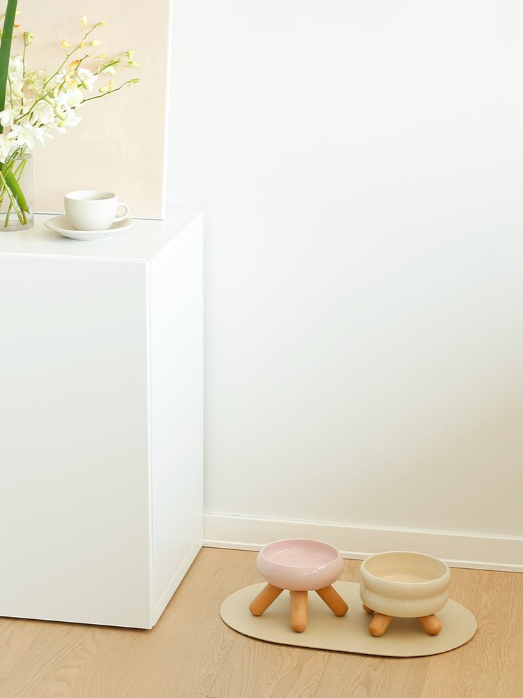 Gulu Elevated Ceramic Pet Water Bowl with Wooden Stand